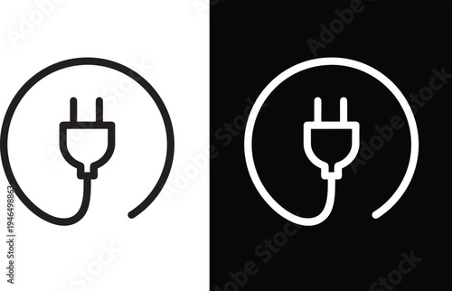 Electric plug icon, electric cable, energy, and connection symbols, Vector Illustration