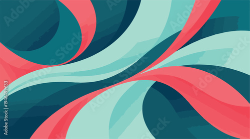 Abstract wavy background with fluid teal and coral gradient shapes