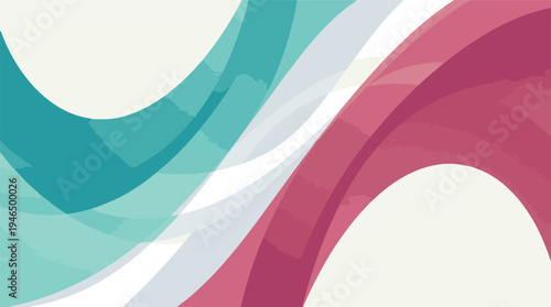 Abstract wavy background with overlapping teal, white, and magenta curves
