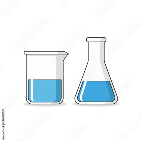 Laboratory Beaker and Erlenmeyer Flask with Blue Liquid