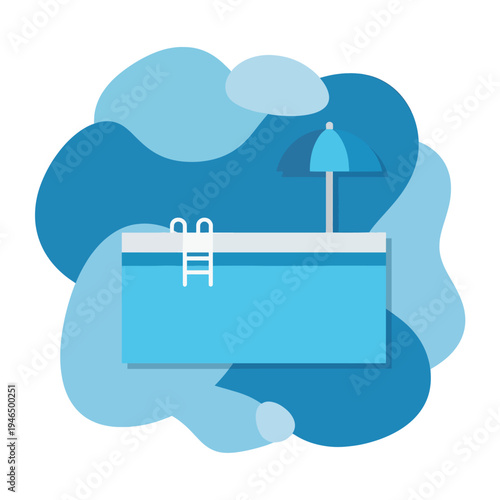 Swimming Pool with Ladder and Umbrella Modern Flat Design