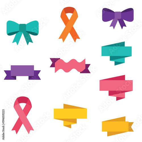 Colorful Ribbon and Bow Icon Vector Collection
