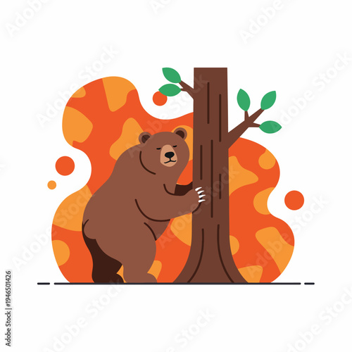 Brown Bear Leaning Against a Tree