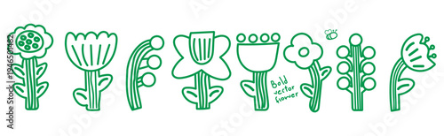 Bold Flowers. Vector naive isolated spring and summer floral illustrations on a transparent background in folk style for icons, stickers, print and design