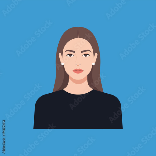 Woman Portrait on Blue Background Neutral Expression