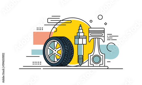 Abstract Graphic Illustration Featuring a Car Wheel and Speed Lines
