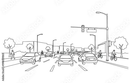 Light traffic one line continuous. Light traffic line art. Hand drawn vector art.