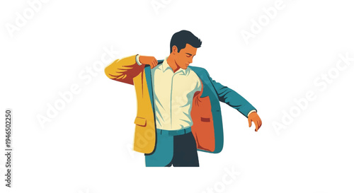 Man putting on blazer illustration for business and lifestyle concept