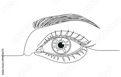continuous line drawing of a realistic human eye.
