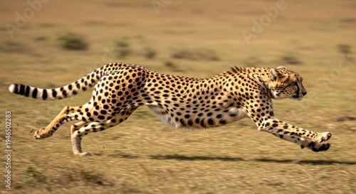 Unleashed Velocity - A Cheetahs Extended Gallop Across the Sunlit Savanna.