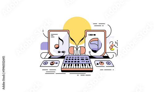 Music production and digital audio recording concept illustration