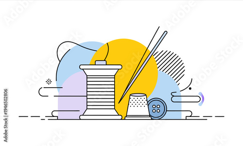 Vector illustration of a spool of thread with abstract shapes