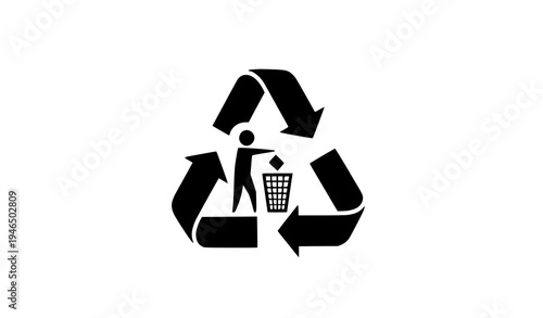 Framed universal recycling symbol with trash bin packaging vector icon