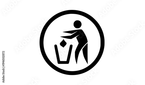 Circular tidy man do not litter packaging symbol black silhouette vector icon