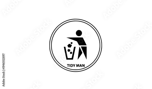 Circular badge tidy man do not litter packaging sign vector icon