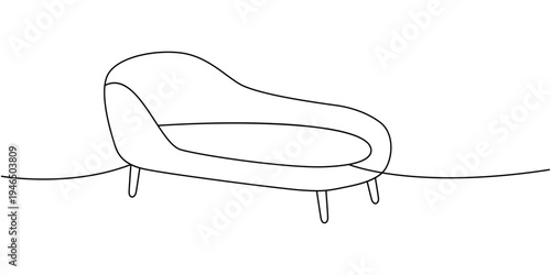 Chaise lounge. Minimalist outline vector illustration for interior design and cozy decor scenes.