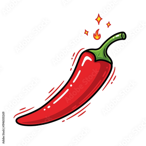 Spicy red chili pepper with flames.