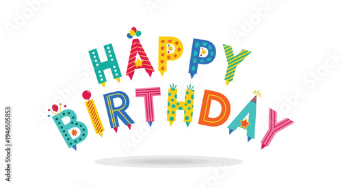 A vibrantly colored celebratory greeting banner for memorable occasions featuring whimsical letters adorned with festive patterns and playful