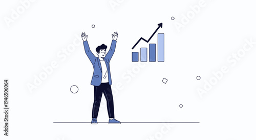 Man celebrating success with rising graph, business growth concept