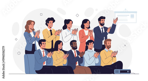 Diverse audience applauding at a business presentation or conference