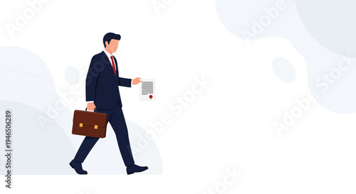 Businessman walking with briefcase and contract, professional business concept