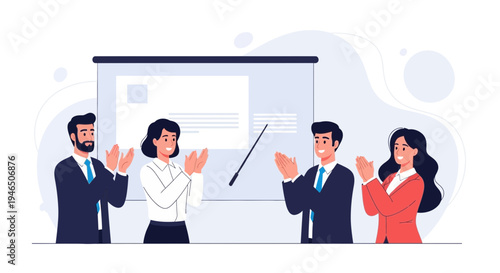 Business team applauding during presentation, successful meeting, teamwork, celebration