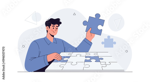 Man assembling a jigsaw puzzle, representing problem-solving and strategy