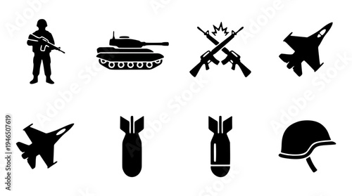 Global issues, peace, and conflict resolution icons set, depicting international relations, justice, and environmental challenges.