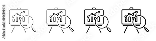 Data Analysis and Market Research Presentation Icon Line art Vector Illustration