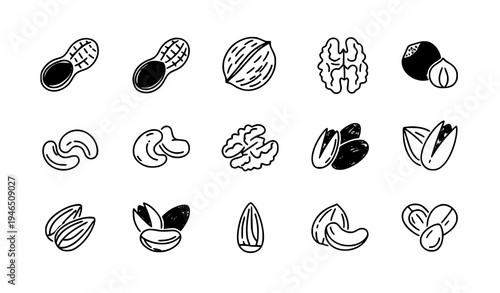Nuts Thin Line Icon Set Peanut Almond Cashew Pistachio Food Vector Collection