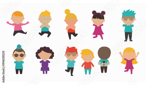Cute Funny Kids Cartoon Figures Playful Children Characters Vector Pack