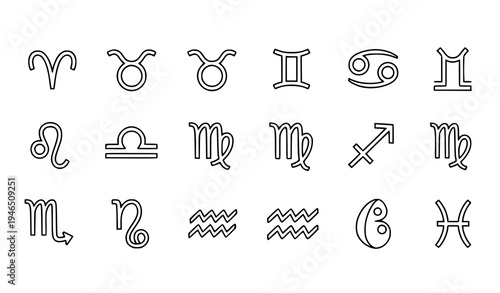 Zodiac Signs Outline Icon Set Astrology Horoscope Symbol Vector Collection