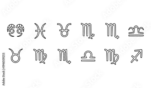Astrology Zodiac Symbol Icons Horoscope Signs Outline Vector Pack