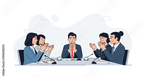 Business meeting applause for successful leader, team appreciation, corporate success, flat design