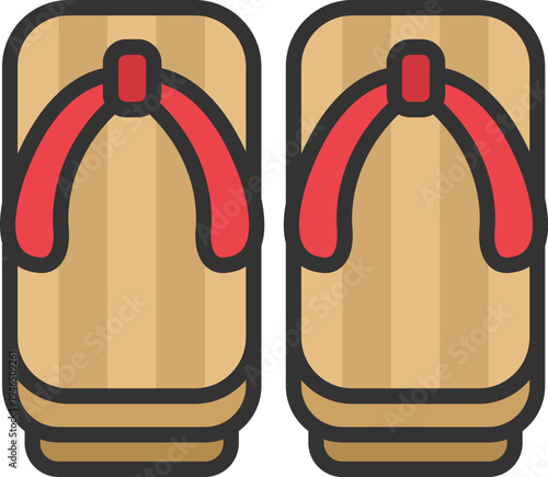 下駄のアイコン（線画カラー）のイラスト