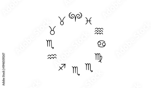 Minimal Zodiac Sign Symbols Astrology Horoscope Line Icon Vector Set