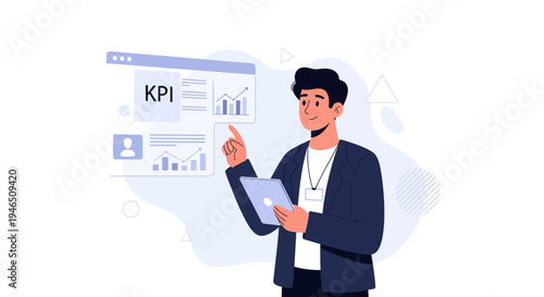 Man analyzing KPI dashboard on tablet, business growth concept