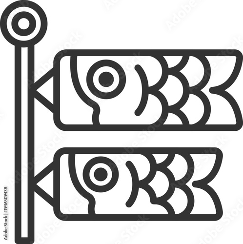 鯉のぼり（真鯉・緋鯉）のアイコン（線画）のイラスト