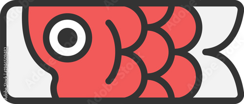 鯉のぼりの緋鯉のアイコン（線画カラー）のイラスト