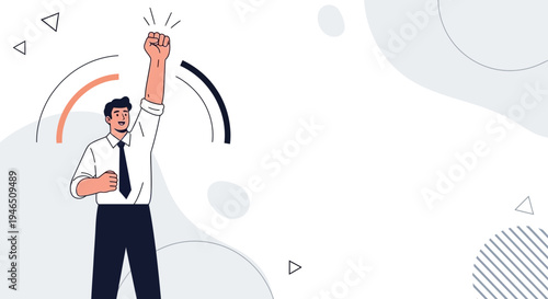 Man celebrating success with raised fist, business concept, victory, achievement, motivation