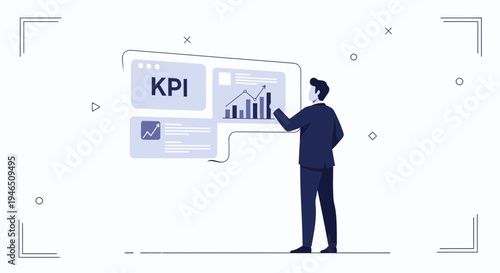 Businessman analyzing KPI data on a digital dashboard with charts and graphs