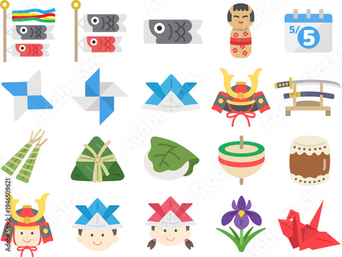 いろいろな、こどもの日のアイコンのイラストセット

