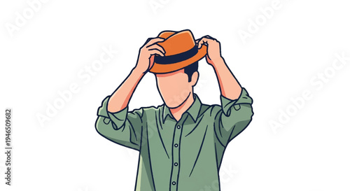 Person adjusting hat isolated vector illustration