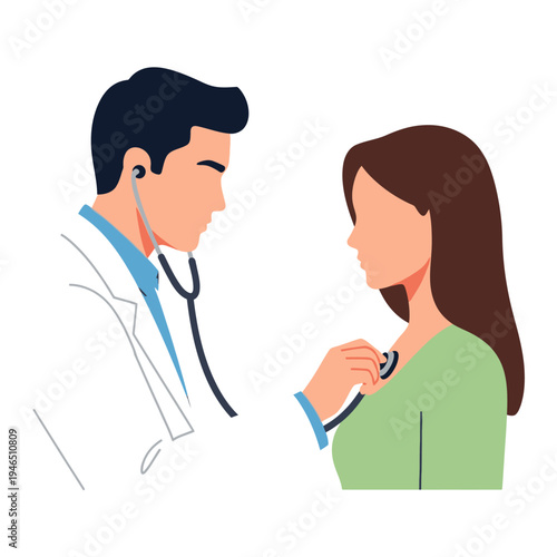 Doctor examining patient with stethoscope, medical checkup illustration