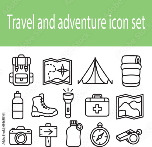 travel and adventure  vector icon set