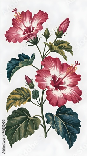 Hibiscus Blossom's Elegance: Close-up of delicate hibiscus blossoms in full bloom, showcasing vibrant colors and intricate textures. Witness the natural beauty and floral charm.