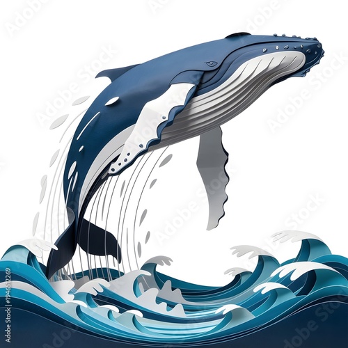 Majestic Blue Whale Breaching: A graceful blue whale leaps from the ocean, creating a splash of water, a symbol of freedom, power, and the wonders of marine life.