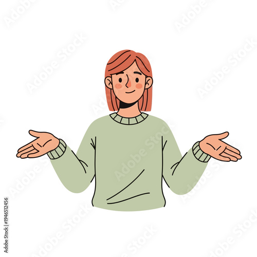 Woman Shrugging Shoulders, Unsure Gesture, Flat Design Illustration