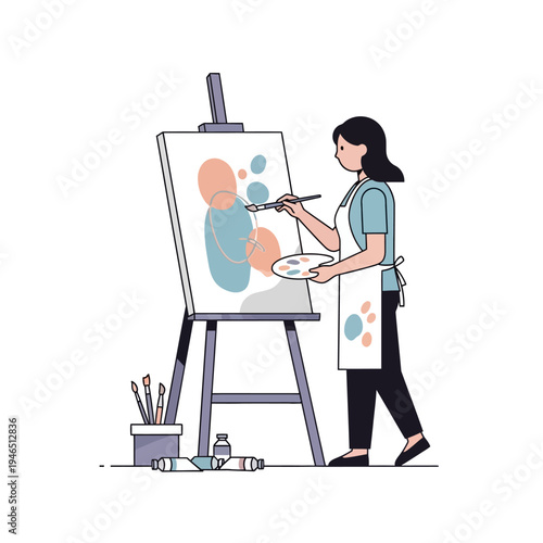 Artist painting abstract art on easel, creative inspiration and hobby