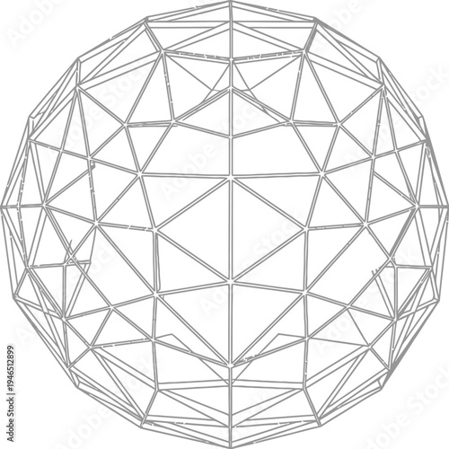 Geometric wireframe model of a complex polygonal object in black lines on white background